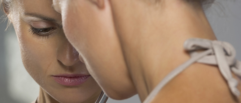 a close-up of a woman and a man